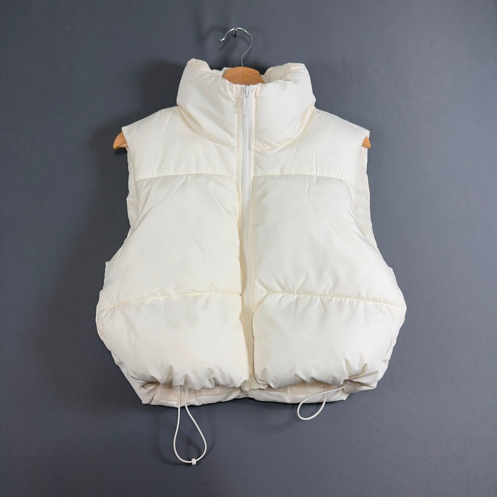 Aeropostale Womens Cropped Puffer Vest Off White Cream Full Zip Size Small